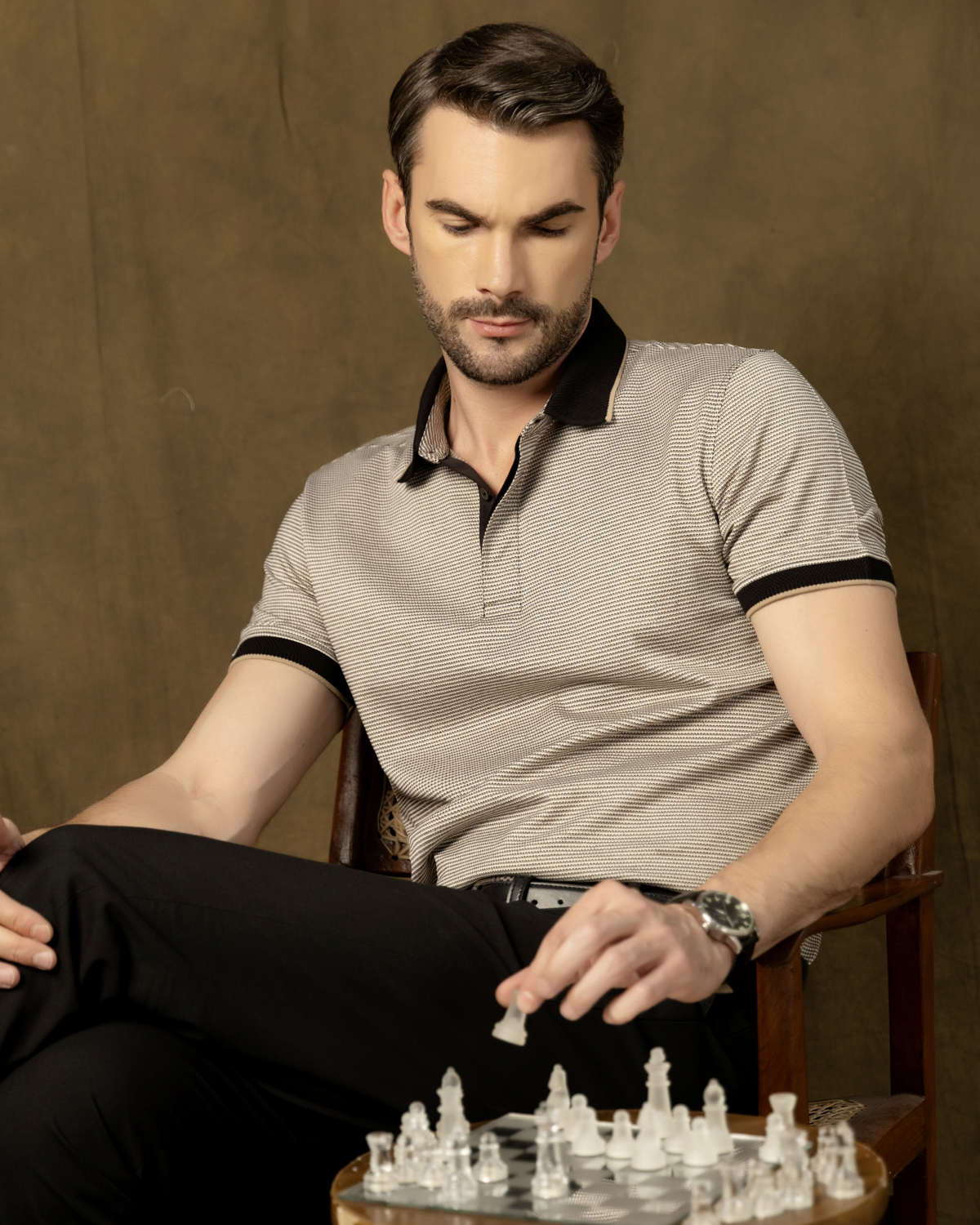 Jacquard Polo in Subtle Gold