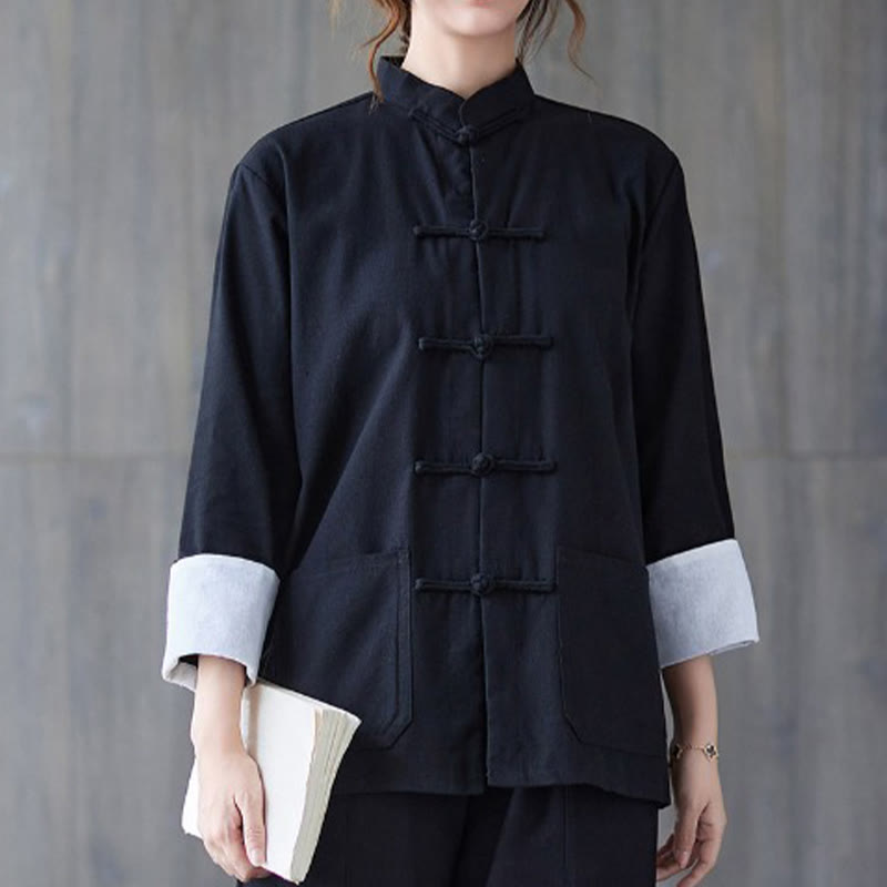 Buddha Stones Women's Frog-Button Long Sleeve Shirt Pants Meditation Clothing