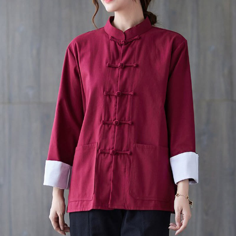 Buddha Stones Women's Frog-Button Long Sleeve Shirt Pants Meditation Clothing