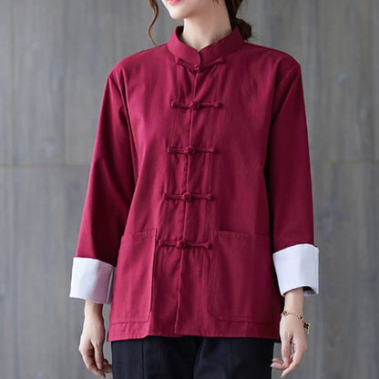 Buddha Stones Women's Frog-Button Long Sleeve Shirt Pants Meditation Clothing