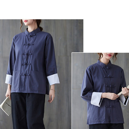Buddha Stones Women's Frog-Button Long Sleeve Shirt Pants Meditation Clothing