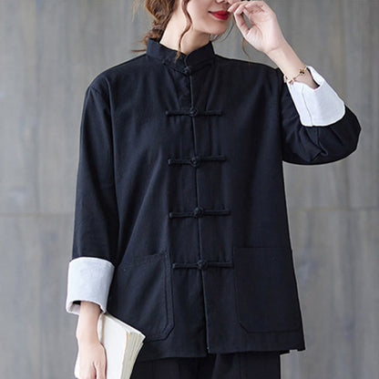 Buddha Stones Women's Frog-Button Long Sleeve Shirt Pants Meditation Clothing