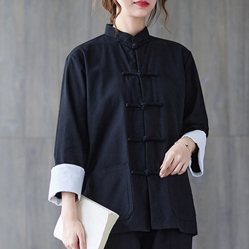 Buddha Stones Women's Frog-Button Long Sleeve Shirt Pants Meditation Clothing