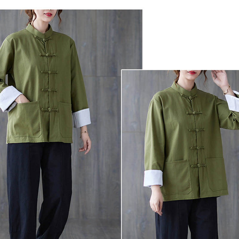 Buddha Stones Women's Frog-Button Long Sleeve Shirt Pants Meditation Clothing