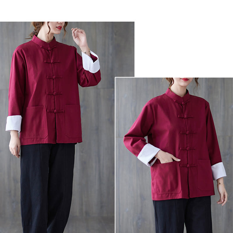 Buddha Stones Women's Frog-Button Long Sleeve Shirt Pants Meditation Clothing