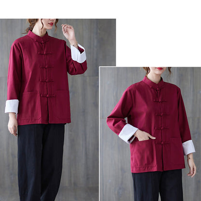 Buddha Stones Women's Frog-Button Long Sleeve Shirt Pants Meditation Clothing