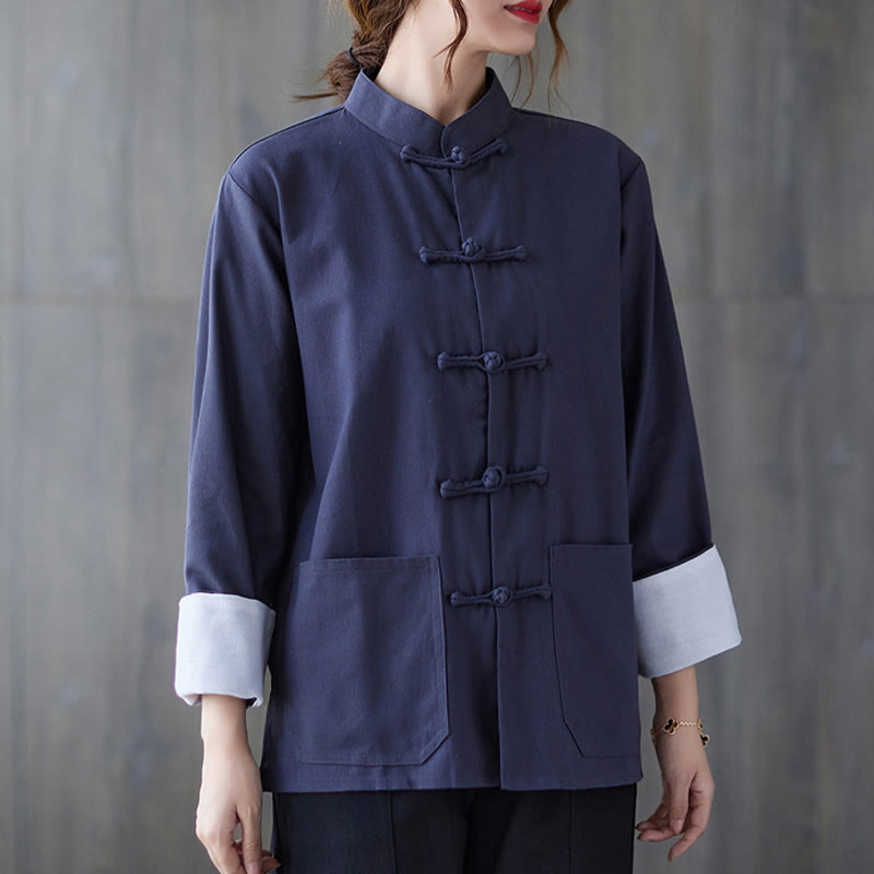 Buddha Stones Women's Frog-Button Long Sleeve Shirt Pants Meditation Clothing
