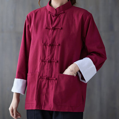 Buddha Stones Women's Frog-Button Long Sleeve Shirt Pants Meditation Clothing