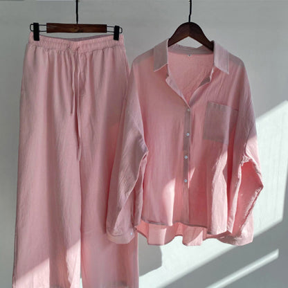 Buddha Stones 2Pcs Long Sleeve Shirt Top With Pockets Drawstring Capri Pants Meditation Cotton Clothing Women's Set