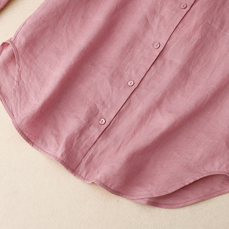 Buddha Stones Summer 2pcs Plain Long Sleeve Shirt Top Shorts Meditation Clothing Women's Set With Pockets