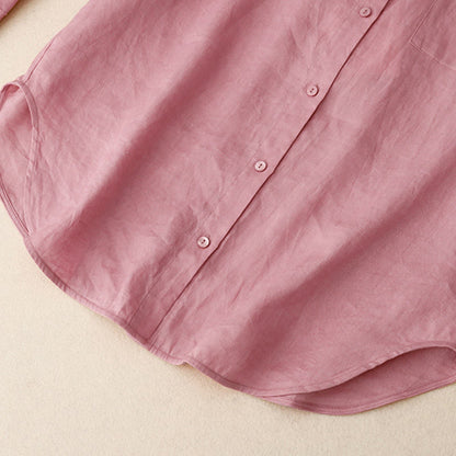 Buddha Stones Summer 2pcs Plain Long Sleeve Shirt Top Shorts Meditation Clothing Women's Set With Pockets