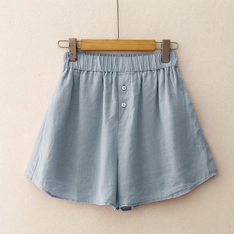 Buddha Stones Summer 2pcs Plain Long Sleeve Shirt Top Shorts Meditation Clothing Women's Set With Pockets