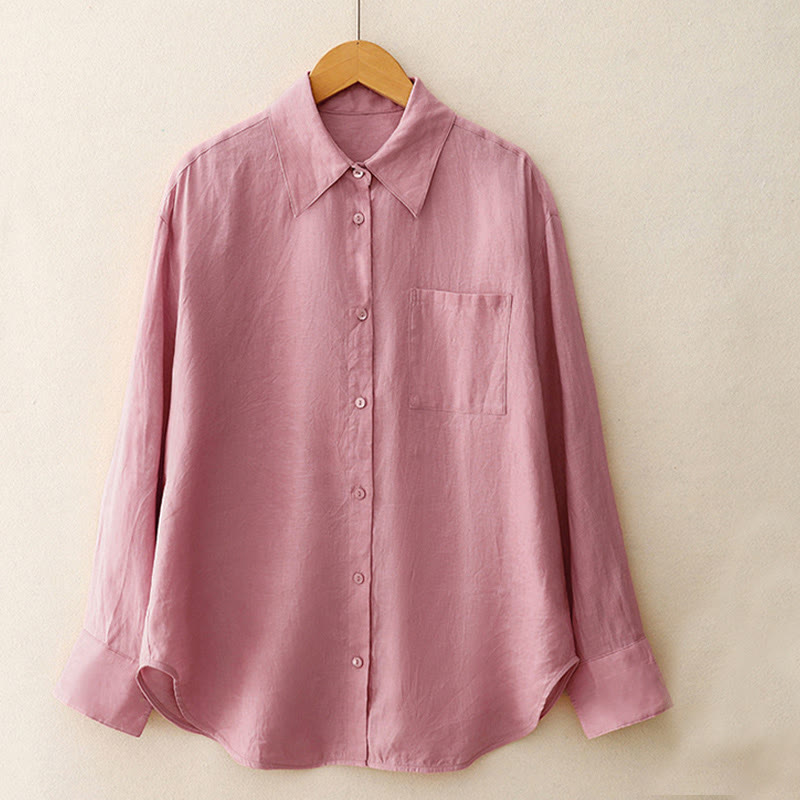 Buddha Stones Summer 2pcs Plain Long Sleeve Shirt Top Shorts Meditation Clothing Women's Set With Pockets