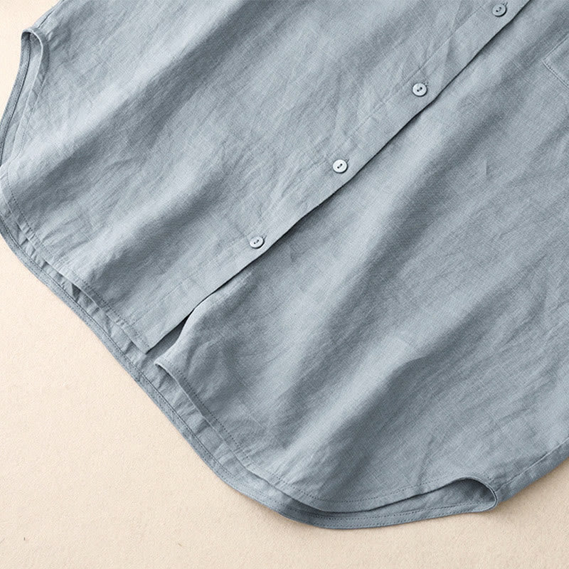 Buddha Stones Summer 2pcs Plain Long Sleeve Shirt Top Shorts Meditation Clothing Women's Set With Pockets