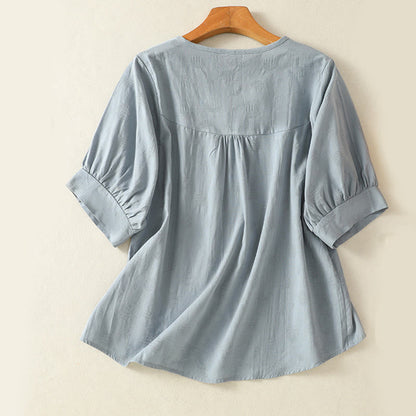 Buddha Stones 2pcs Plain Women's Short Sleeve Shirt Harem Pants Meditation Clothing Set