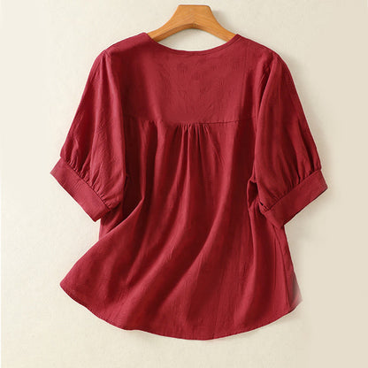 Buddha Stones 2pcs Plain Women's Short Sleeve Shirt Harem Pants Meditation Clothing Set