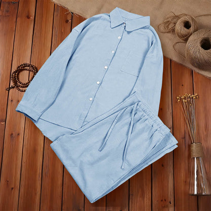 Buddha Stones 2Pcs Long Sleeve Shirt Top With Pockets Drawstring Capri Pants Meditation Cotton Clothing Women's Set