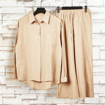 Buddha Stones 2Pcs Long Sleeve Shirt Top With Pockets Drawstring Capri Pants Meditation Cotton Clothing Women's Set