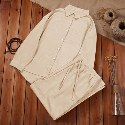 Buddha Stones 2Pcs Long Sleeve Shirt Top With Pockets Drawstring Capri Pants Meditation Cotton Clothing Women's Set