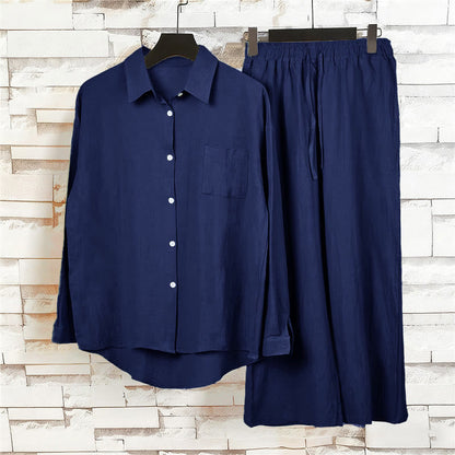 Buddha Stones 2Pcs Long Sleeve Shirt Top With Pockets Drawstring Capri Pants Meditation Cotton Clothing Women's Set