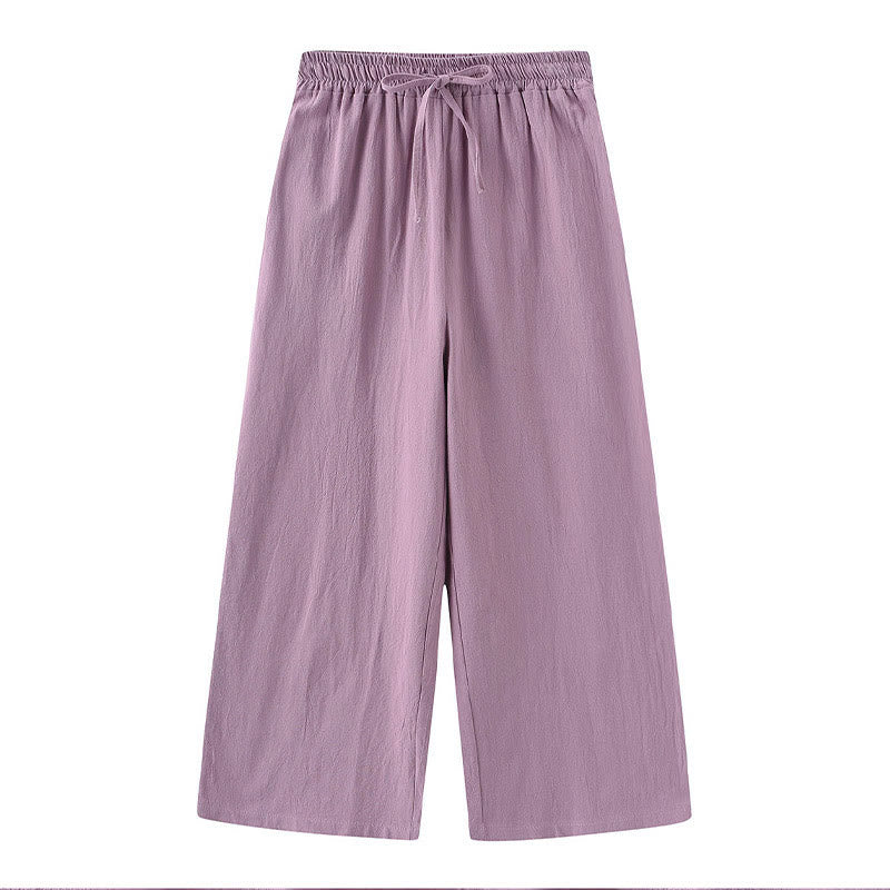 Buddha Stones 2Pcs Long Sleeve Shirt Top With Pockets Drawstring Capri Pants Meditation Cotton Clothing Women's Set