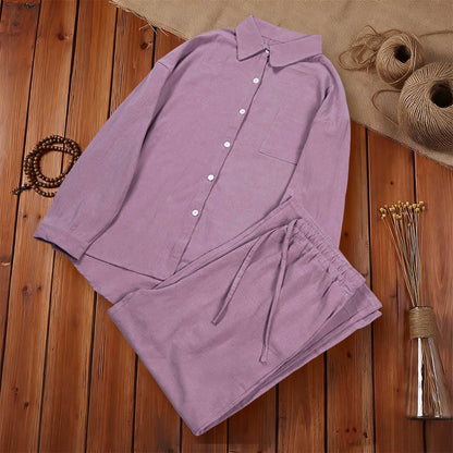 Buddha Stones 2Pcs Long Sleeve Shirt Top With Pockets Drawstring Capri Pants Meditation Cotton Clothing Women's Set
