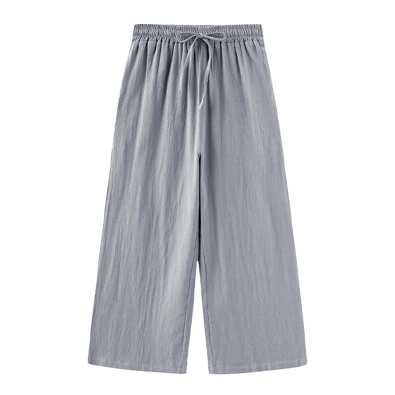 Buddha Stones 2Pcs Long Sleeve Shirt Top With Pockets Drawstring Capri Pants Meditation Cotton Clothing Women's Set