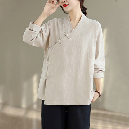 Buddha Stones 2Pcs V-Neck Long Sleeve Shirt Wide Leg Pants Zen Meditation Women's Set