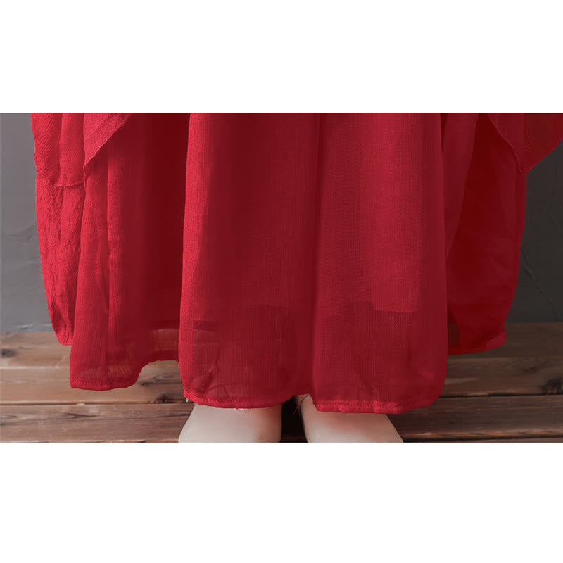 Buddha Stones V-Neck Midi Tunic Dress Wide Leg Pants Meditation Zen Practice Dance Clothing