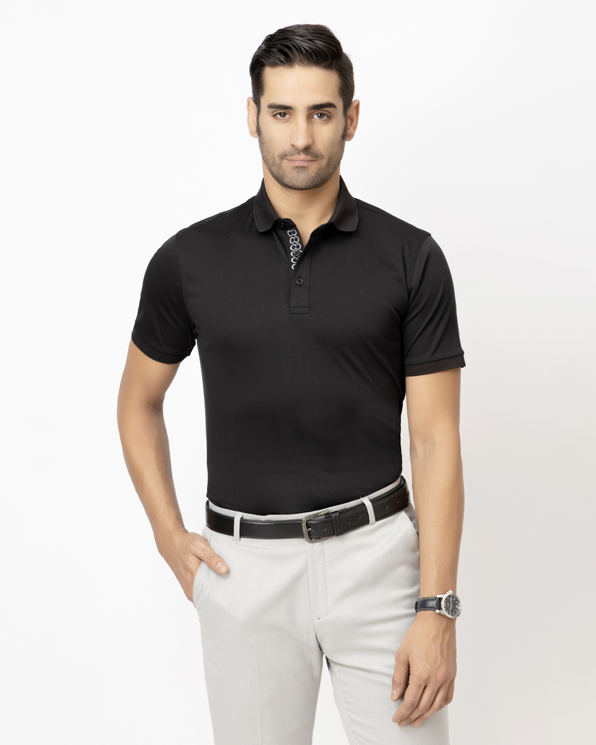 Statement Placket Black Polo
