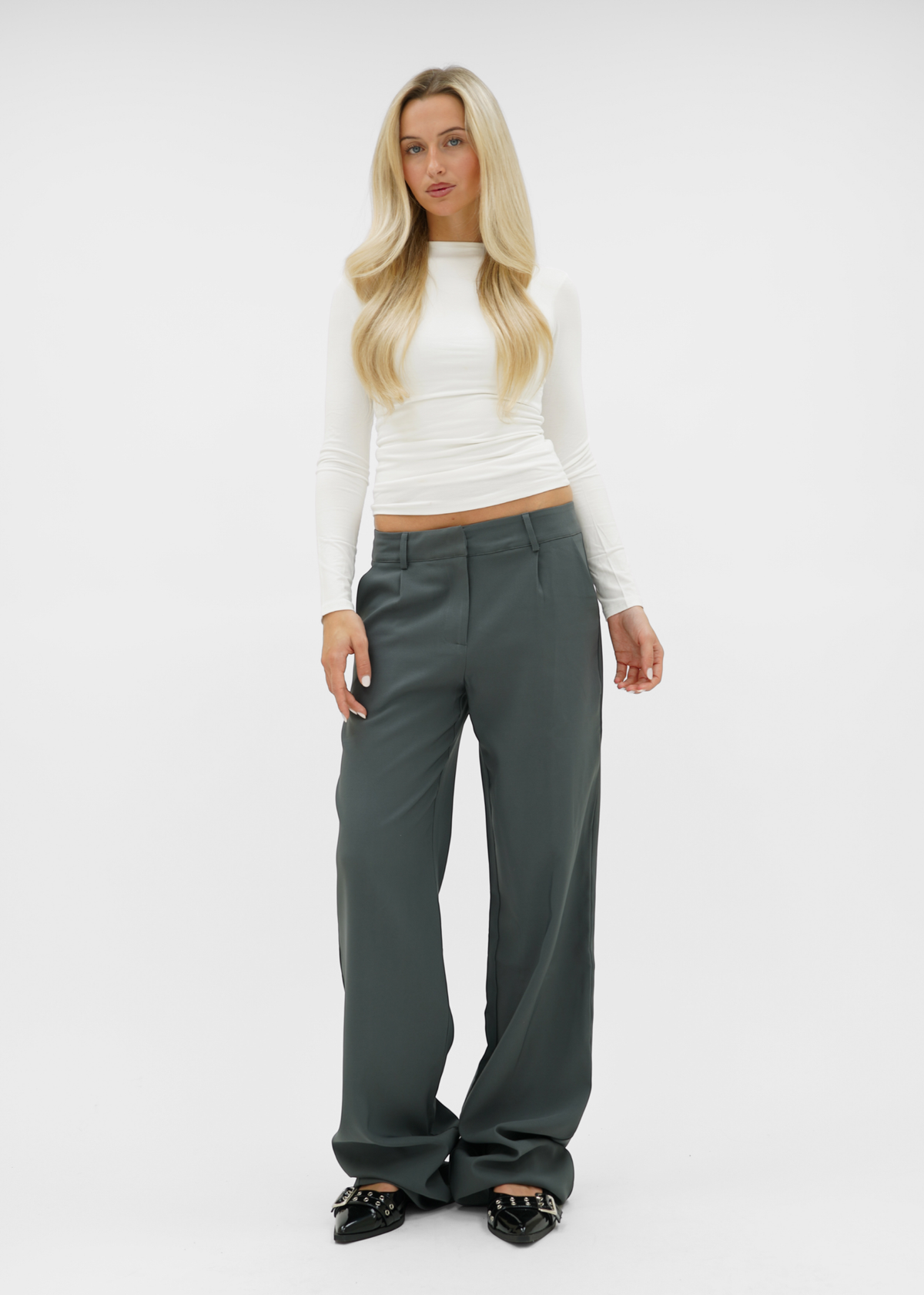 Low/mid waist wide leg pants casual charcoal (tall)