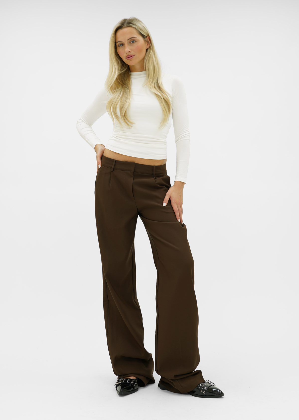 Low/mid waist wide leg pants casual chocolate brown (tall)