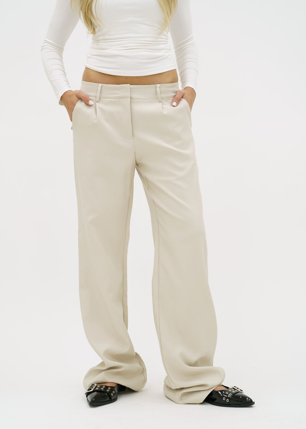 Low/mid waist wide leg pants casual crème (tall)