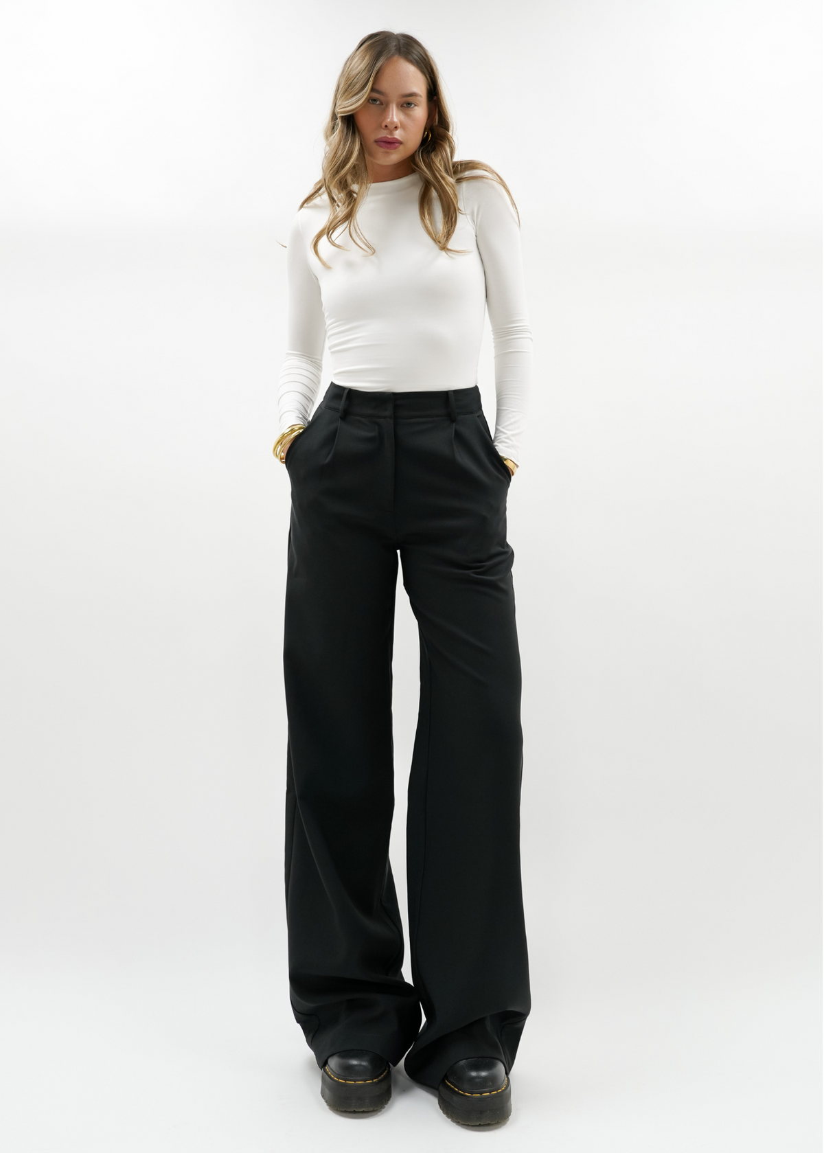 High waist wide leg pants casual black (tall)