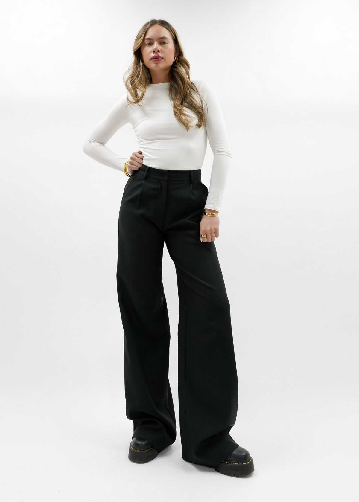 High waist wide leg pants casual black (tall)
