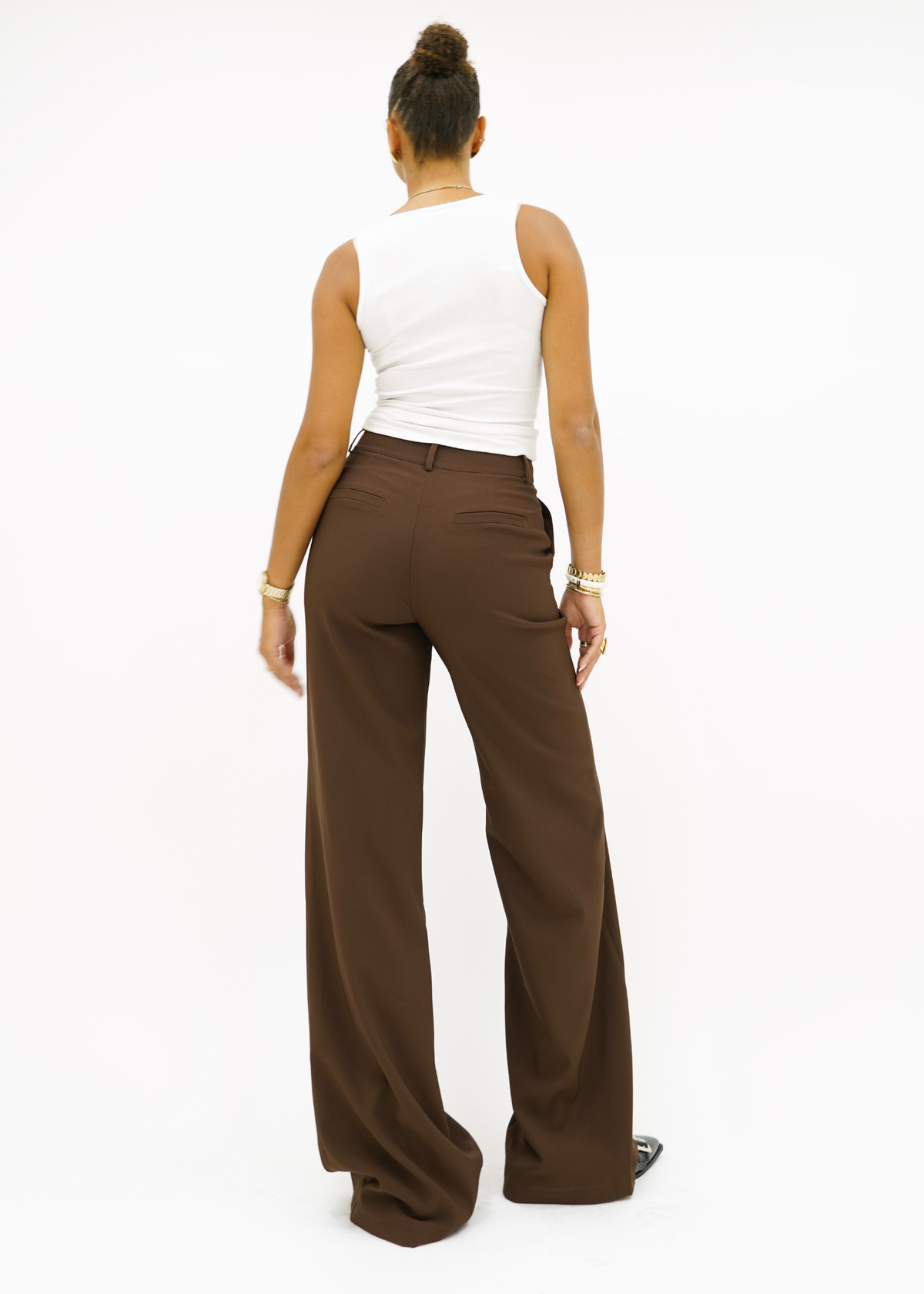 High waist wide leg pants casual chocolate brown (tall)