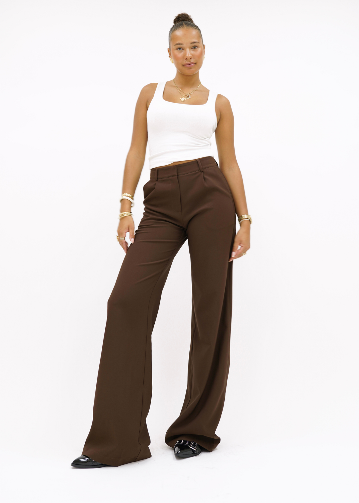 High waist wide leg pants casual chocolate brown (tall)