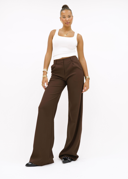 High waist wide leg pants casual chocolate brown (tall)
