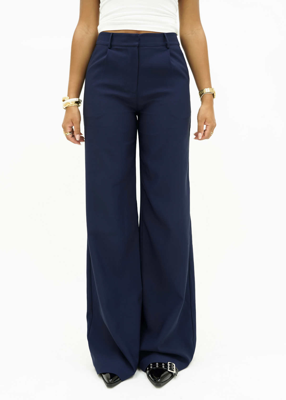 High waist wide leg pants casual night blue (tall)