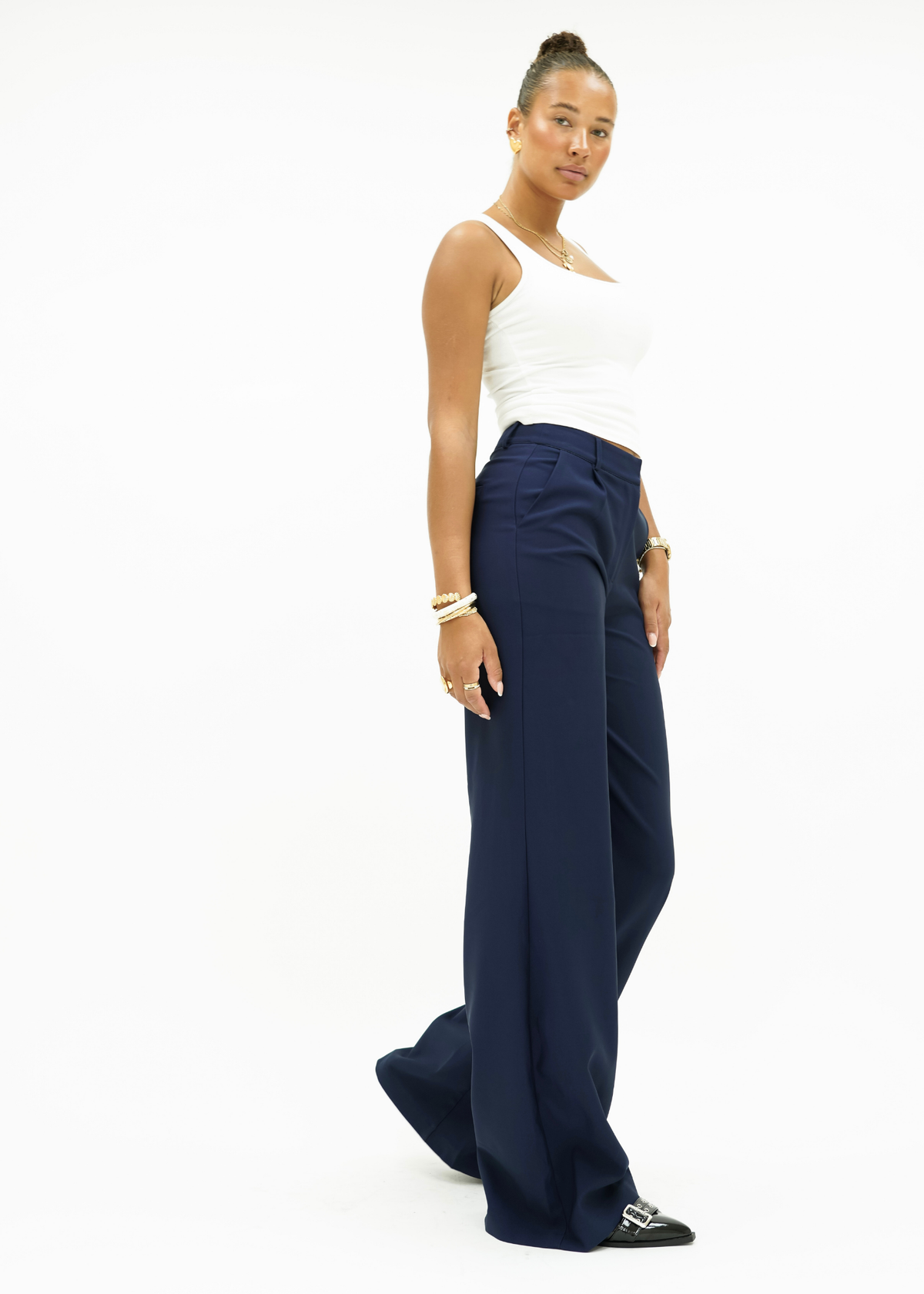 High waist wide leg pants casual night blue (tall)
