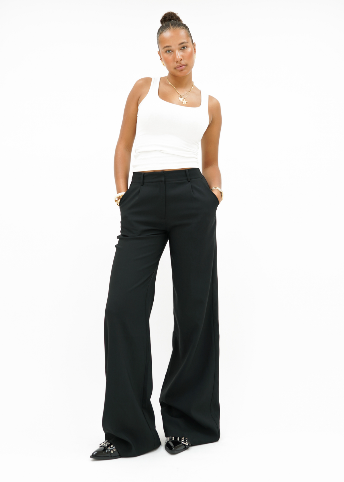 High waist wide leg pants casual black (tall)
