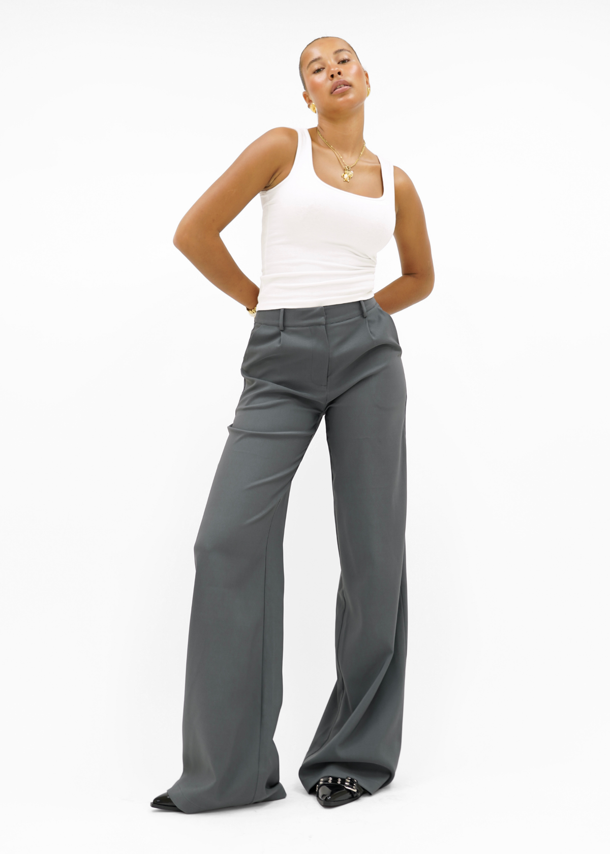 High waist wide leg pants casual charcoal (tall)