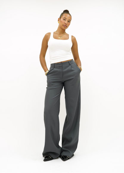 High waist wide leg pants casual charcoal (tall)