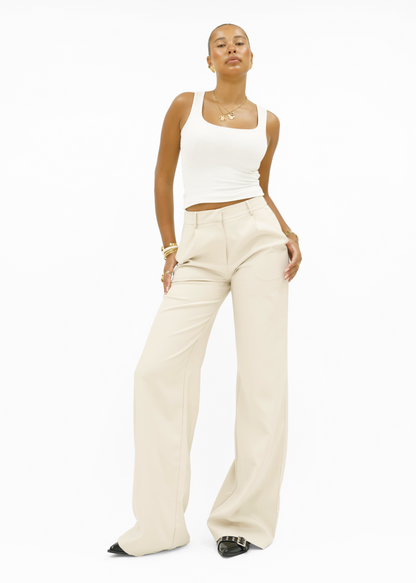High waist wide leg pants casual crème (tall)