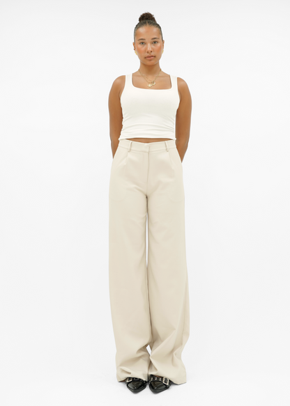 High waist wide leg pants casual crème (tall)