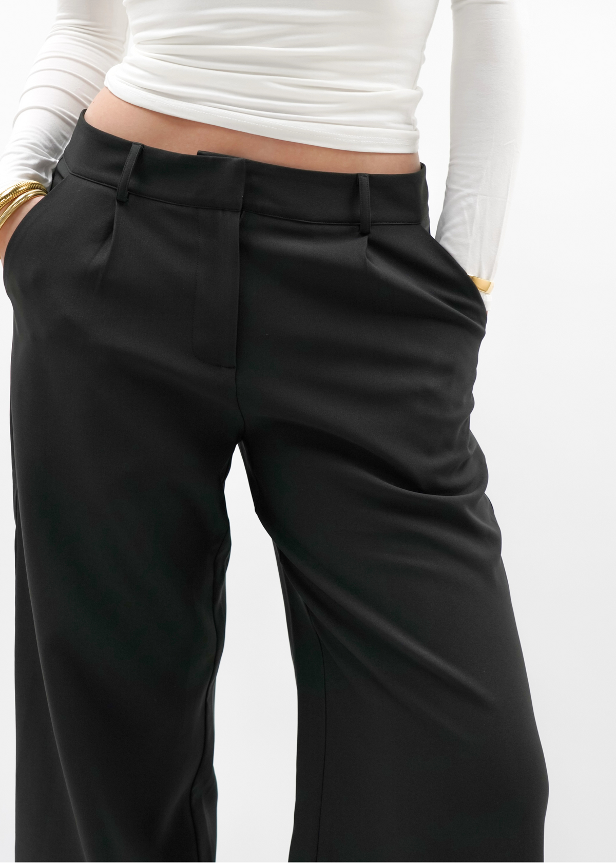 Low/mid waist wide leg pants casual black (tall)