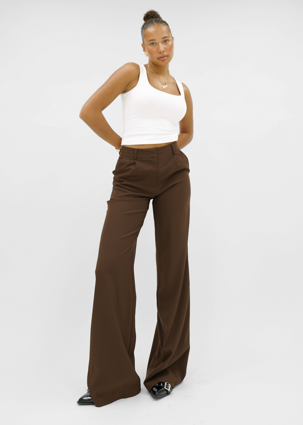 High waist wide leg pants casual chocolate brown (tall)